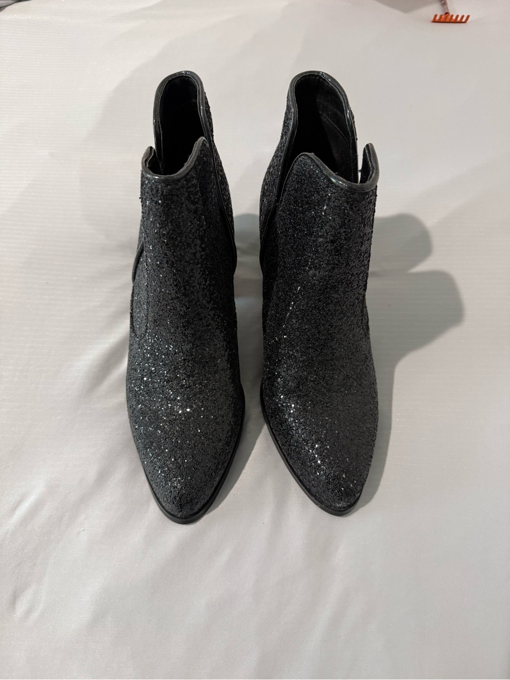 Not Rated Black Glitter Ankle Booties Block Heel Women's Size 9